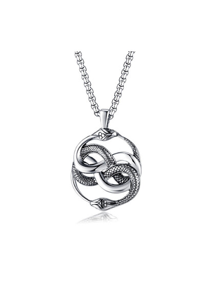 EFAYN.RO Lant unisex, pandantiv deosebit, model sarpe cu doua capete, circle ...