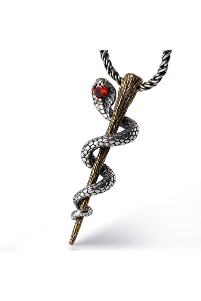 EFAYN.RO Lant unisex, pandantiv deosebit, model toiag cu sarpe, tematica cobr...