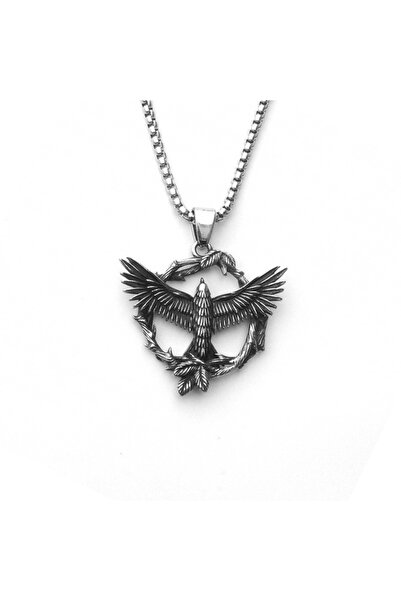 EFAYN.RO Lant unisex, pandantiv deosebit, model pasare phoenix, argintiu, EFAYN