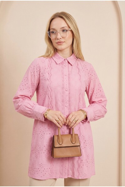 MissRunin Yakası Ve Kolu Dantelli Top Düğmeli Astarlı Gömlek