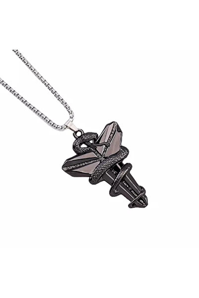 EFAYN.RO Lant cu pandantiv cruce cu sarpe, unisex, negru, EFAYN
