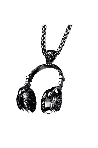 EFAYN.RO Lant barbati, model music, pandantiv casti, negru, EFAYN