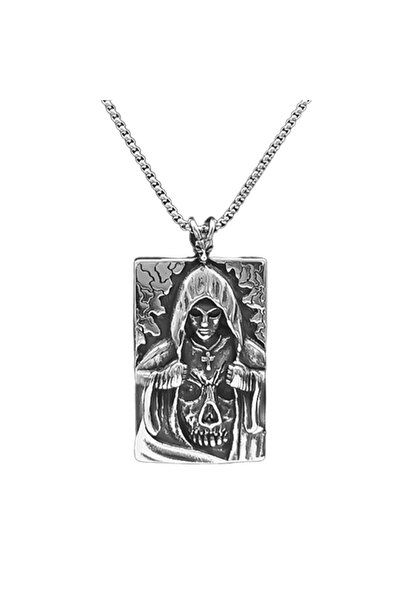 EFAYN.RO Lant cu pandantiv ingerul mortii, model gotic, unisex, argintiu, EFAYN