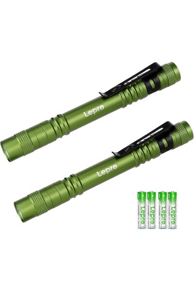 LEPRO Flashlight, Torch Light Mini, Pen Flashlight LED, Pack of 2, Green, Wat...