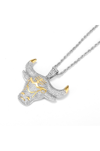 EFAYN.RO Lant, model fashion, pandantiv cap de taur, unisex, argintiu, EFAYN