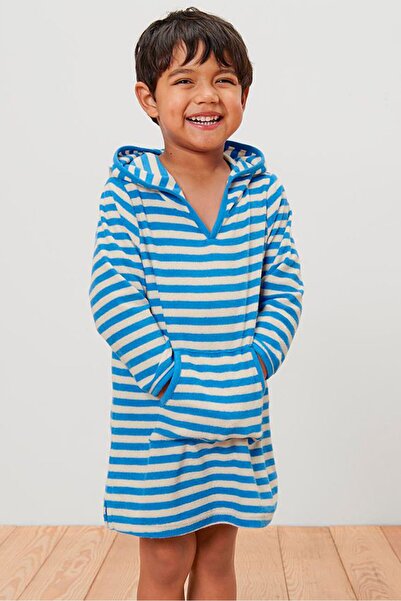 Tchibo Kids Boys Stripe Long Sleeve Hooded Terry Poncho, Blue