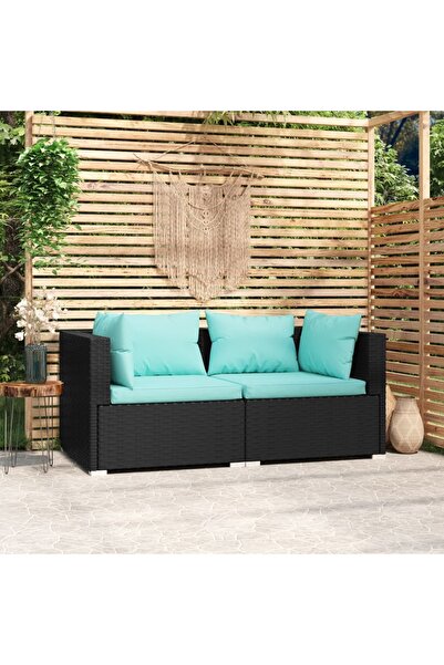 Concept Διθέσιος καναπές με μαξιλάρια, μαύρος, πολυρατάν