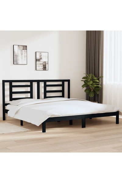Concept Σκελετός κρεβατιού, μαύρο, 200x200 cm, μασίφ ξύλο πεύκου
