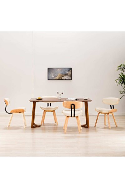 Concept Scaune de bucătărie, 4 buc, crem, lemn curbat & piele ecologică