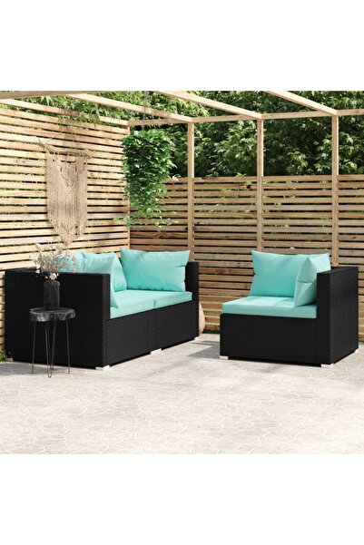 Concept Σετ επίπλων κήπου 3 τεμαχίων με μαξιλάρια, μαύρο, πολυρατάν