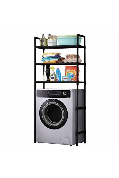 Bsr Washing machine organizer, 3 shelves, metal, black, 65x25x155 cm