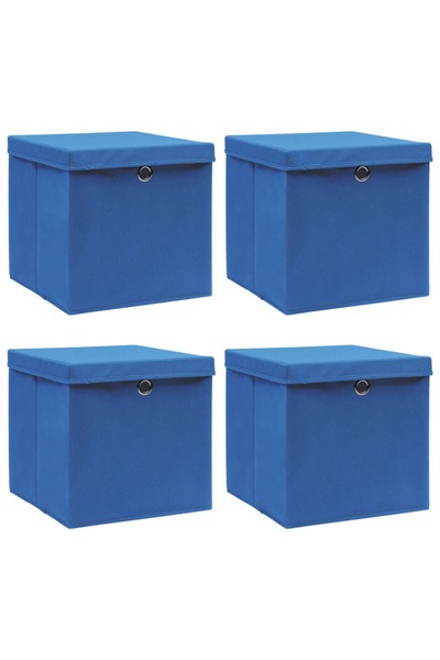 Concept Κουτιά αποθήκευσης με καπάκια 4 τεμάχια. μπλε ύφασμα 32x32x32 εκ.