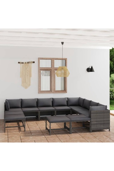 Concept Set mobilier de grădină cu perne, 12 piese, gri, poliratan