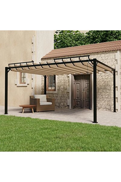 Concept Pavilion cu acoperiș jaluzea gri taupe 3x4 m țesătură&aluminiu