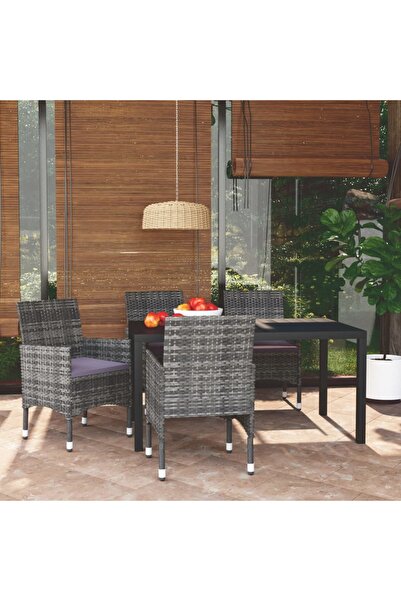 Concept Σετ τραπεζιού κήπου 5 τεμαχίων με μαξιλάρια, γκρι, πολυρατάν