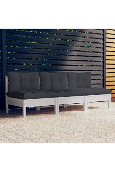 Concept Τριθέσιος καναπές κήπου, με μαξιλάρια ανθρακί, από μασίφ ξύλο πεύκου