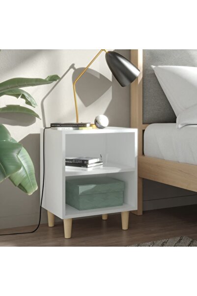 Concept Bedside table with solid wood legs, white, 40x30x50 cm