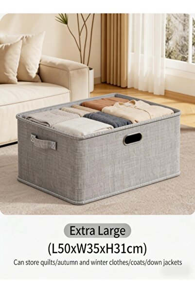 Generic Grey EDNEY Cotton and Linen Fabric Storage Box Foldable Covered Stack...