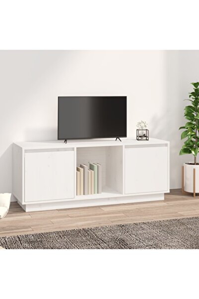 Concept Comodă TV, alb, 110,5x35x44 cm, lemn masiv de pin