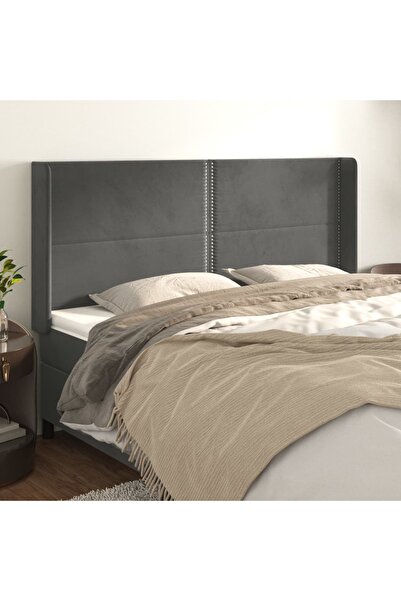 Concept Tăblie de pat cu aripioare gri închis 203x16x118/128 cm catifea