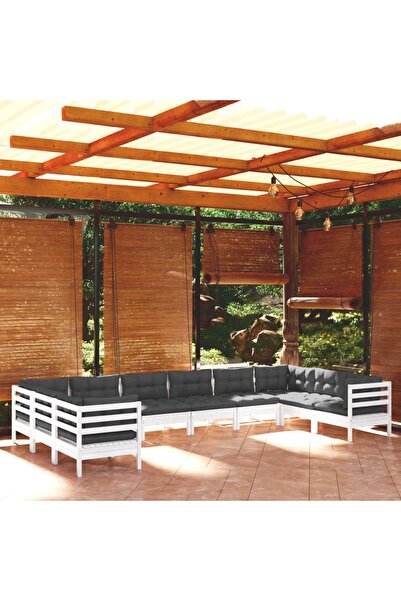 Concept Σετ επίπλων κήπου με μαξιλάρια, 10 τεμάχια, λευκό, μασίφ ξύλο πεύκου