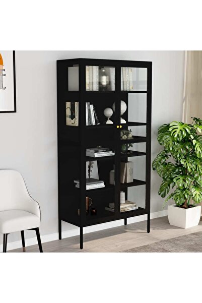 Concept Βιτρίνα, μαύρη, 90x40x180 εκ., από ατσάλι και σκληρυμένο γυαλί