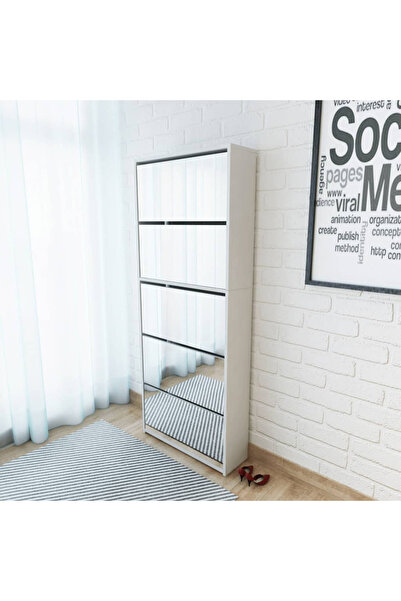 Concept Pantofar cu 5 niveluri și oglindă, alb, 63 x 17 x 169,5 cm