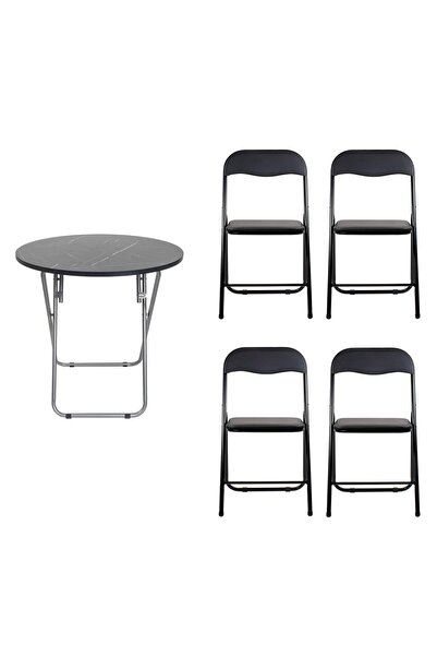 FOXMAG24 Masă rotundă pliabilă cu blat din MDF, dimensiuni 70x70cm, neagră pl...