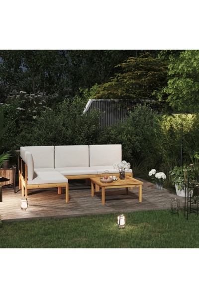 Concept Σετ επίπλων κήπου με μαξιλάρια, κρεμ, 5 τεμάχια, από μασίφ ξύλο ακακίας
