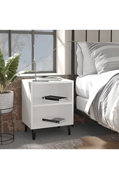 Concept Bedside table with metal legs, white, 40x30x50 cm