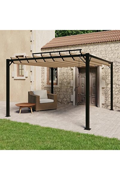 Concept Pavilion cu acoperiș jaluzea gri taupe 3x3 m țesătură&aluminiu