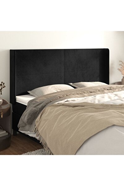 Concept Tăblie de pat cu aripioare, negru, 183x16x118/128 cm, catifea