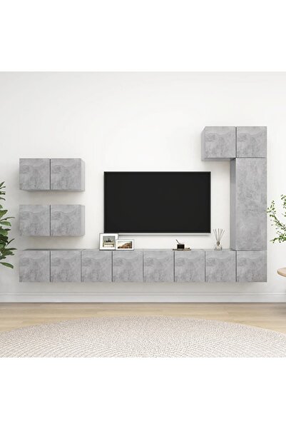 Concept Σετ ντουλαπιών τηλεόρασης, 8 τεμάχια, γκρι σκυροδέματος, μοριοσανίδα