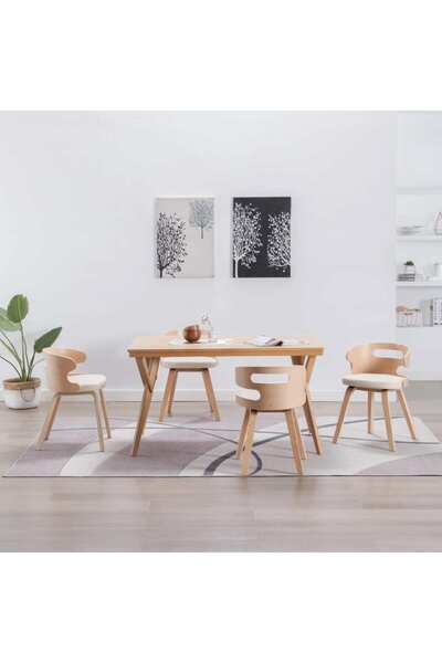 Concept Scaune de bucătărie, 4 buc, crem, lemn curbat & piele ecologică