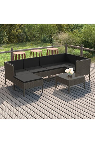 Concept Set mobilier de grădină cu perne, 7 piese, gri, poliratan