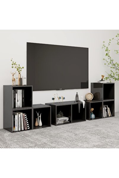Concept TV cabinet set, 6 pieces, high-gloss grey, chipboard