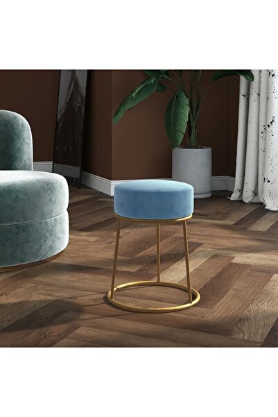 Concept Taburet rotund, albastru deschis, catifea