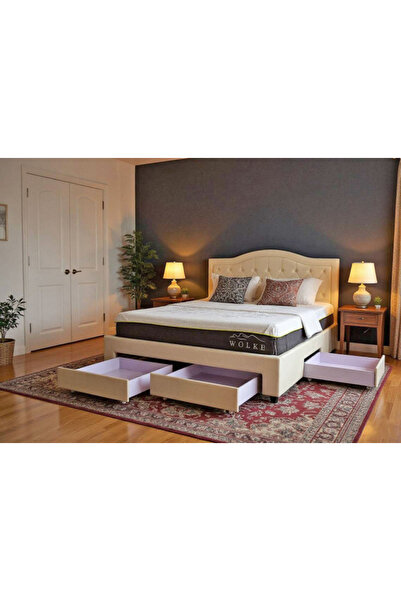 MarketMob Pat Terasino crem 180x200 cm cu 4 sertare , catifea