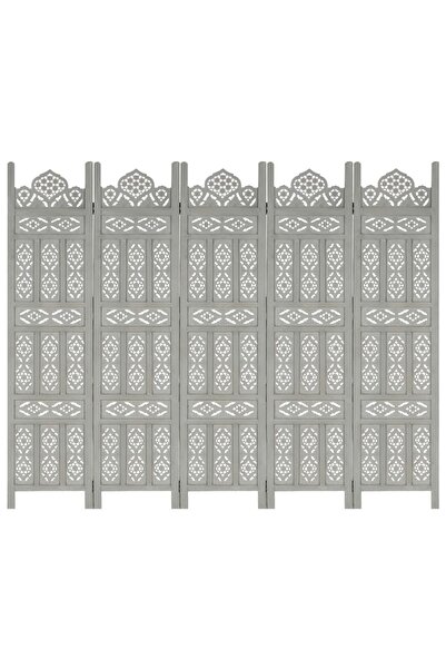 Concept Paravan cameră sculptat manual 5 panouri gri 200x165 cm mango