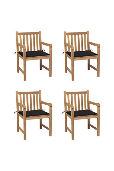 Concept Καρέκλες κήπου με μαύρα μαξιλάρια, 4 τεμάχια, από μασίφ ξύλο τικ