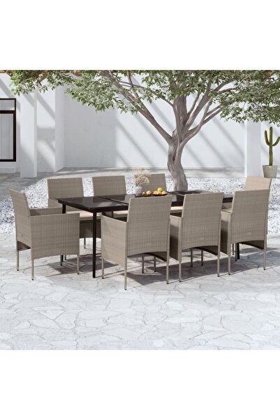 Concept Set mobilier de grădină, cu perne, 9 piese, bej și negru