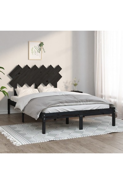 Concept Σκελετός Διπλό κρεβατιού 4FT6, μαύρο, 135x190 cm, μασίφ ξύλο