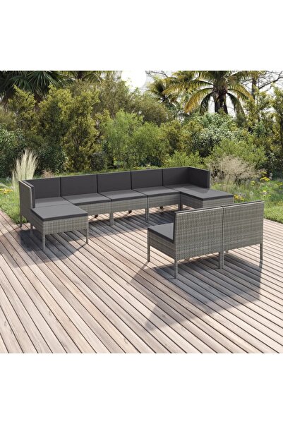 Concept Σετ επίπλων κήπου με μαξιλάρια, 9 τεμάχια, γκρι, πολυρατάν