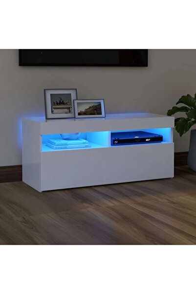 Concept Comodă TV cu lumini LED, alb, 90x35x40 cm