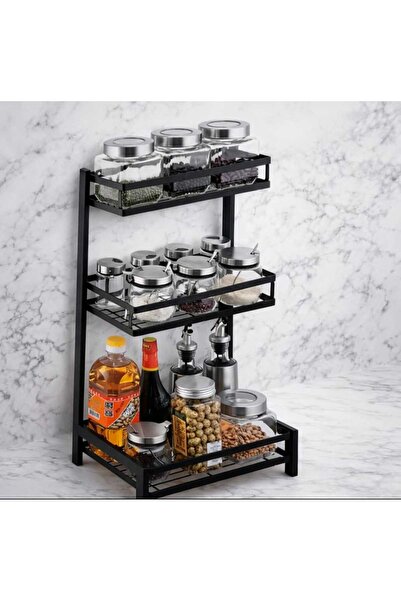 OEM Τριώροφο Μαύρο Μεταλλικό Ράφι Κουζίνας, Οργανωτής Μπαχαρικών και Σκευών, ...