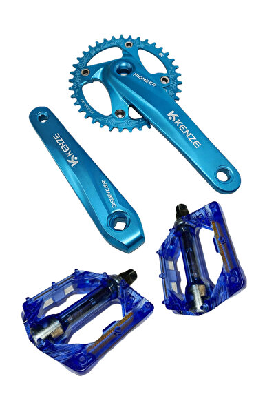 KENZE MTB Tekli Renkli Aynakol 32T 170 MM Mavi Çivili Platform Şeffaf Bisikle...