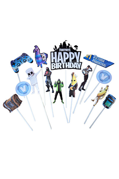 OEM Χάρτινο διακοσμητικό τούρτας, με θέμα Fortnite, για γενέθλια - 14 τεμάχια