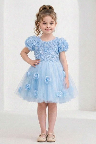 s.t. sebat tekstil Girl's Rose Tutu Special Occasion Dress Blue