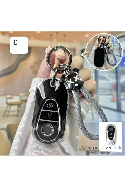 QGC 3-button car key cover, gray braided strap, game decoration, 0243