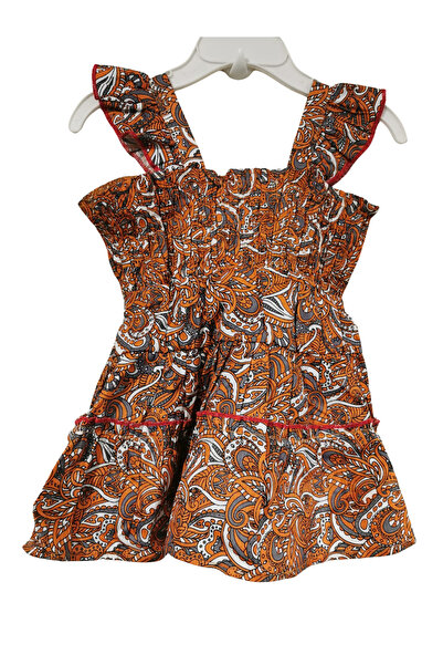 Little Lass Girls Dress with Straps, Orange/Grey, 100% Cotton, Casual Summer ...